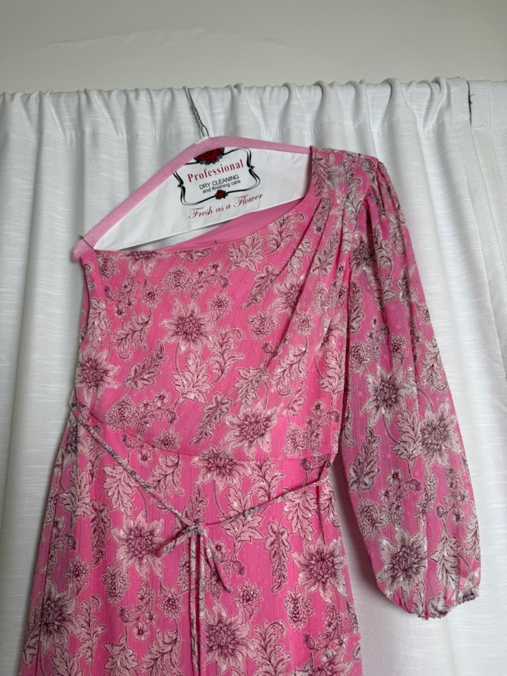 Taylor Pink Floral One Shoulder Midi Dress | Size 6 - Picture 5 of 12